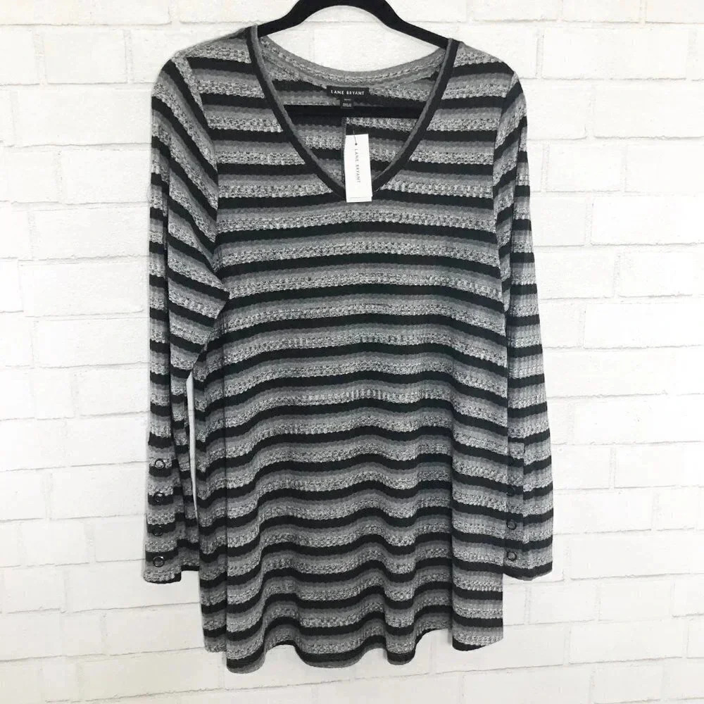 Lane Bryant Black & White Striped Long Sleeve Knit Swing Tee Size 10/12